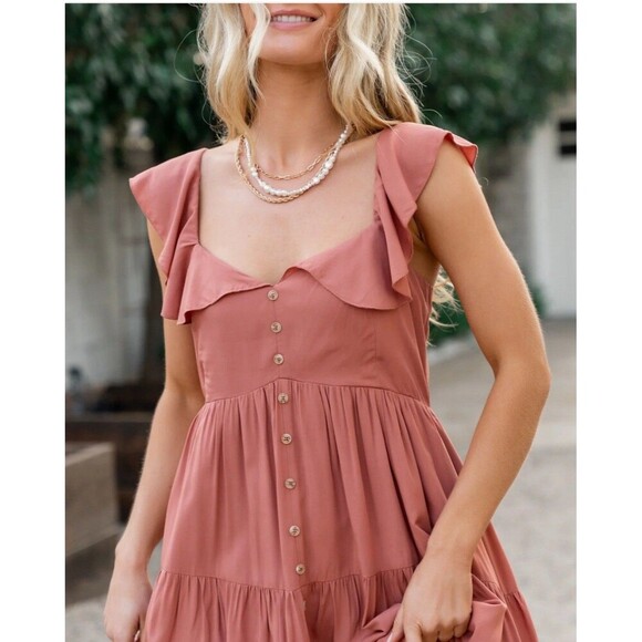 BALTIC BORN Ellie Ruffle Top Dress Medium Terracotta Mauve NEW Casual Pockets - Picture 2 of 12